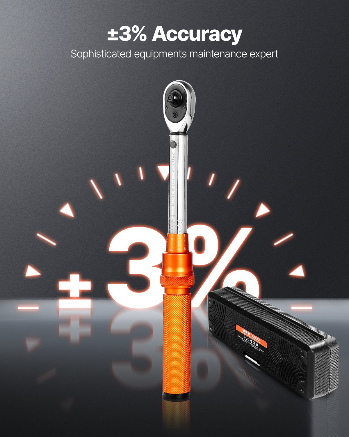 VEVOR Click Torque Wrench Set, 1/4Inch Drive, 20-200lbf-in/2.3-22.6N.m, Dual-direction and Dual Range Scales, 72-Tooth, ±3% High Precision, with Bit Sockets, Extension Bar, for Bicycle Repair, Orange
