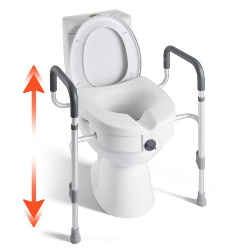 VEVOR Raised Toilet Seat with Arms, 350 lbs Capacity, 5-Inch Lift Height & Adjustable Width, Widened Commode Elevated Toilet Seat Riser with Handles for Seniors, Elderly, Handicap, Disabled, Adults
