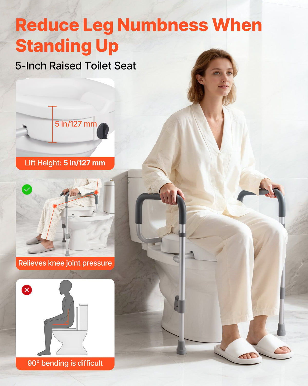 VEVOR Raised Toilet Seat with Arms, 350 lbs Capacity, 5-Inch Lift Height & Adjustable Width, Widened Commode Elevated Toilet Seat Riser with Handles for Seniors, Elderly, Handicap, Disabled, Adults