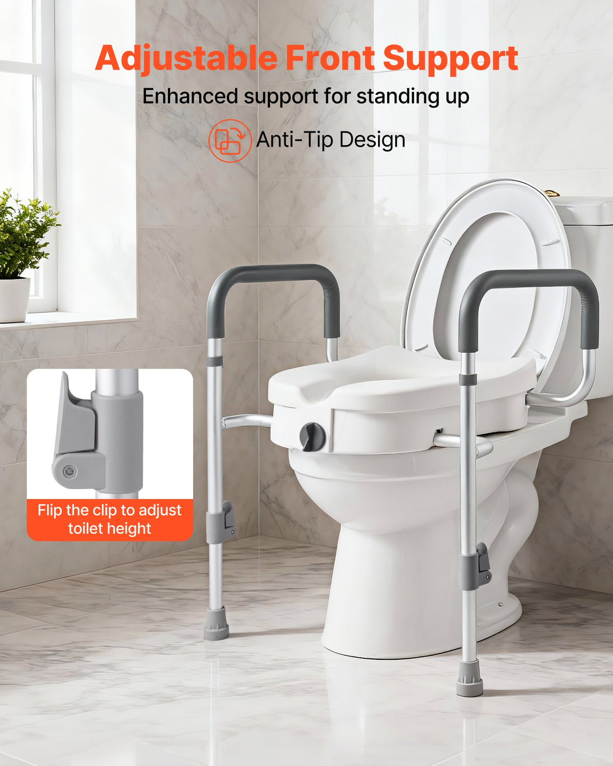 VEVOR Raised Toilet Seat with Arms, 350 lbs Capacity, 5-Inch Lift Height & Adjustable Width, Widened Commode Elevated Toilet Seat Riser with Handles for Seniors, Elderly, Handicap, Disabled, Adults