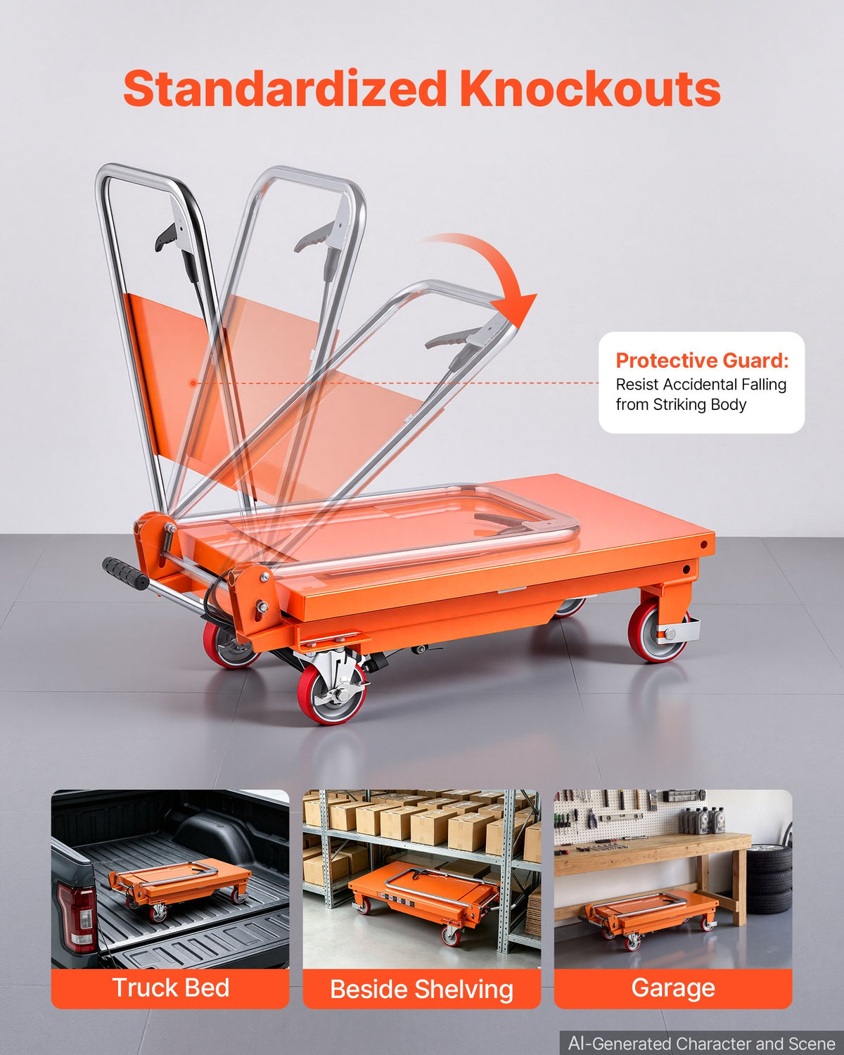 VEVOR Hydraulic Lift Table Cart, 350 kg Capacity 720 mm Lifting Height, for Material Handling, Moving, Transportation, Manual Single Scissor Lift Table, 4 Wheels and Foldable Handle, Heavy-Duty Steel