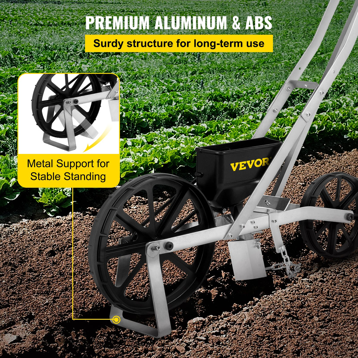 VEVOR Garden Seeder, Metal Precision Garden Push Seeder With 6 Seed Plates, Walk-Behind Row Crop Planter, Manual Garden Lawn Spreader for Sowing Seeds, Backyard Agriculture for Various Seeds