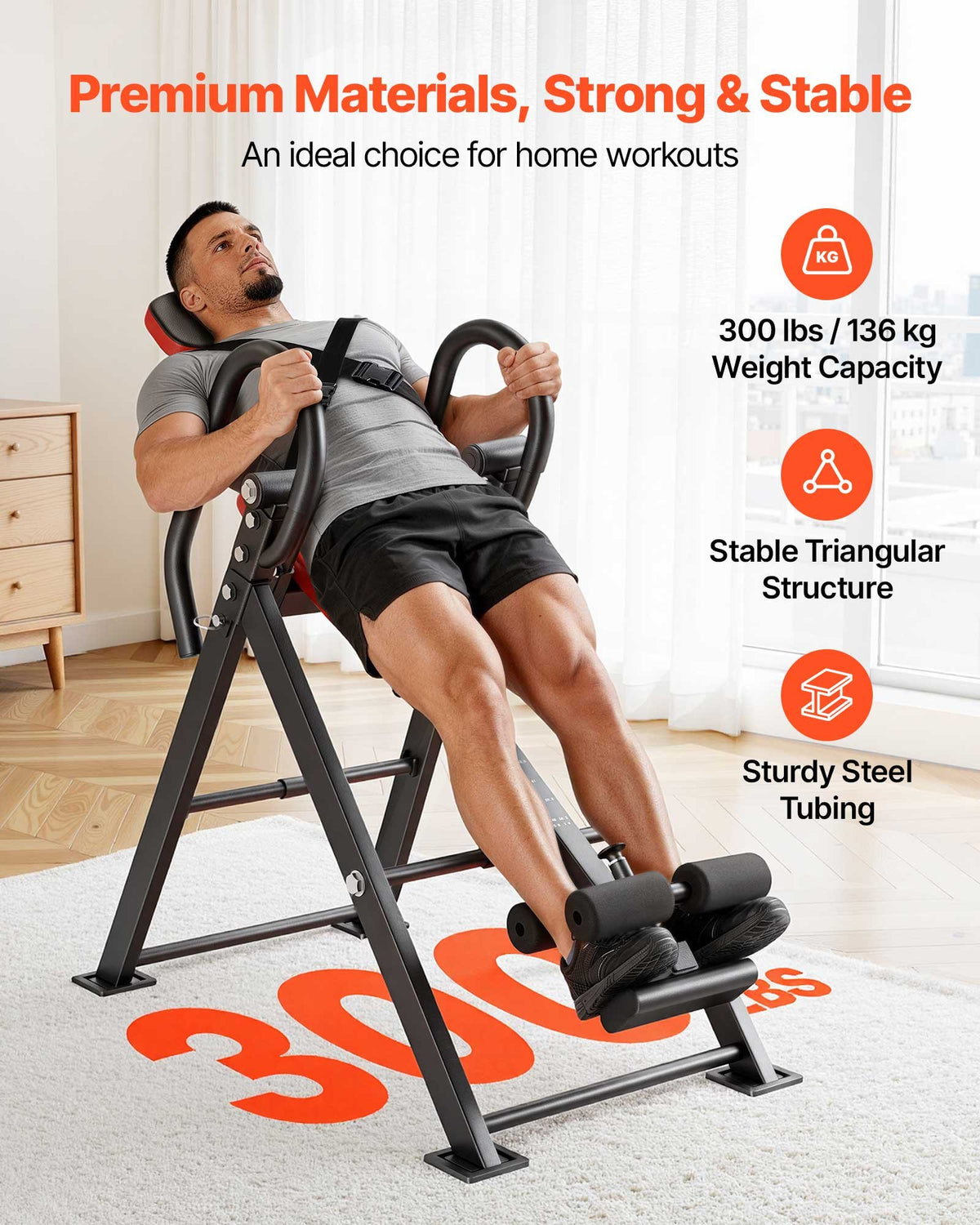 VEVOR Inversion Table, 136 kg Capacity Heavy Duty Back Inverter Stretcher, Inverted Table with Stable Structure, Dual-Roller Locking, Decompression Tables for Shoulders, Neck, Back, Knees