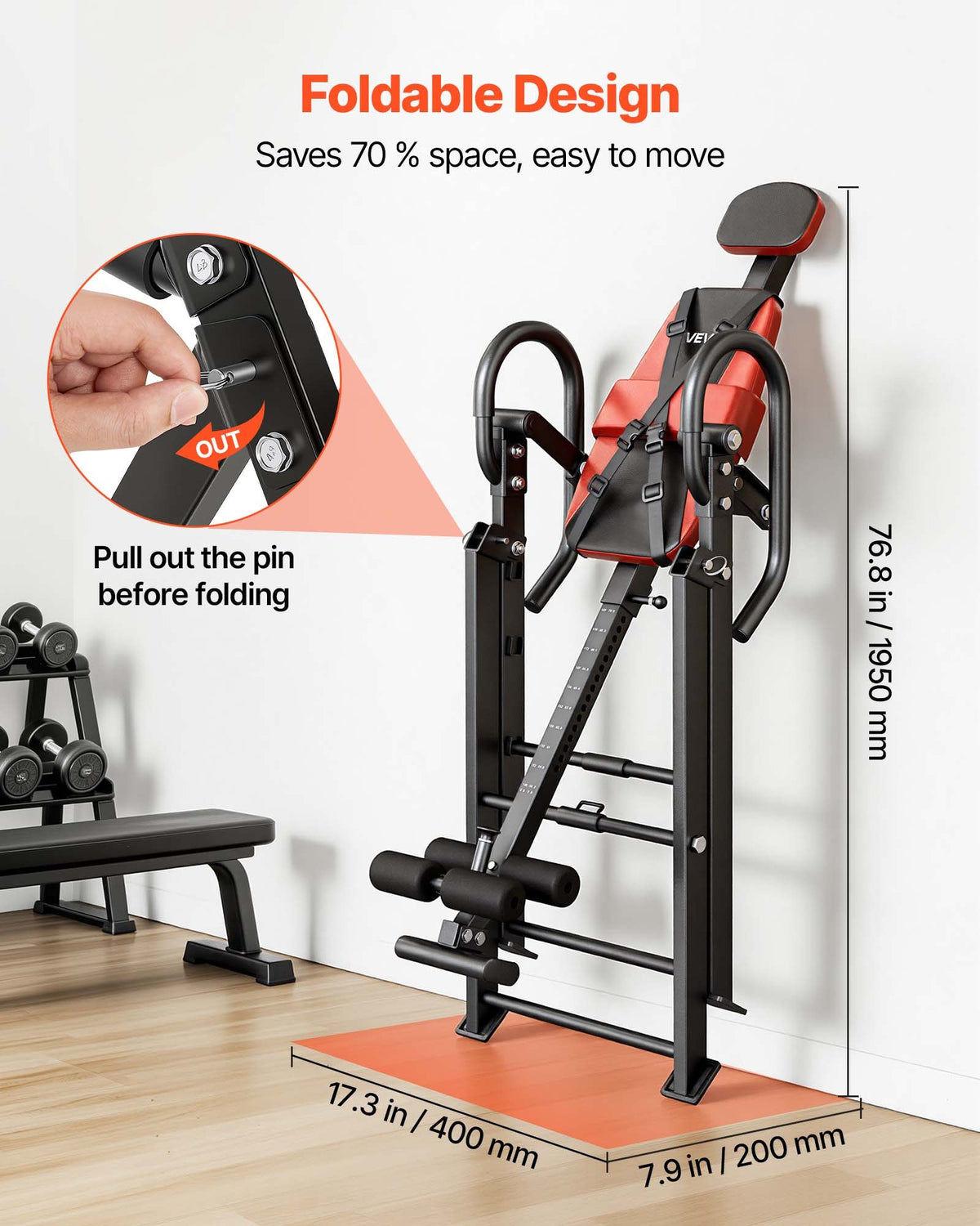 VEVOR Inversion Table, 136 kg Capacity Heavy Duty Back Inverter Stretcher, Inverted Table with Stable Structure, Dual-Roller Locking, Decompression Tables for Shoulders, Neck, Back, Knees