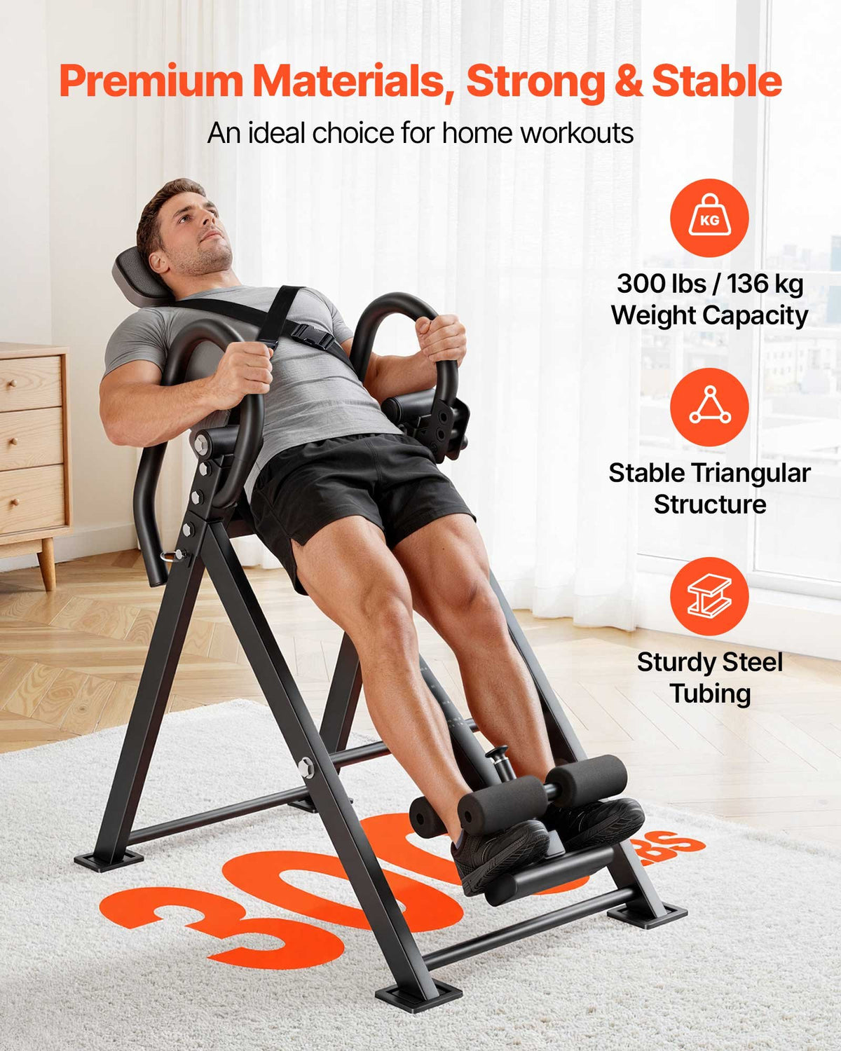 VEVOR Inversion Table, 136 kg Capacity Heavy Duty Back Inverter Stretcher, Inverted Table with Stable Structure, Dual-Roller Locking, Decompression Tables for Shoulders, Neck, Back, Knees
