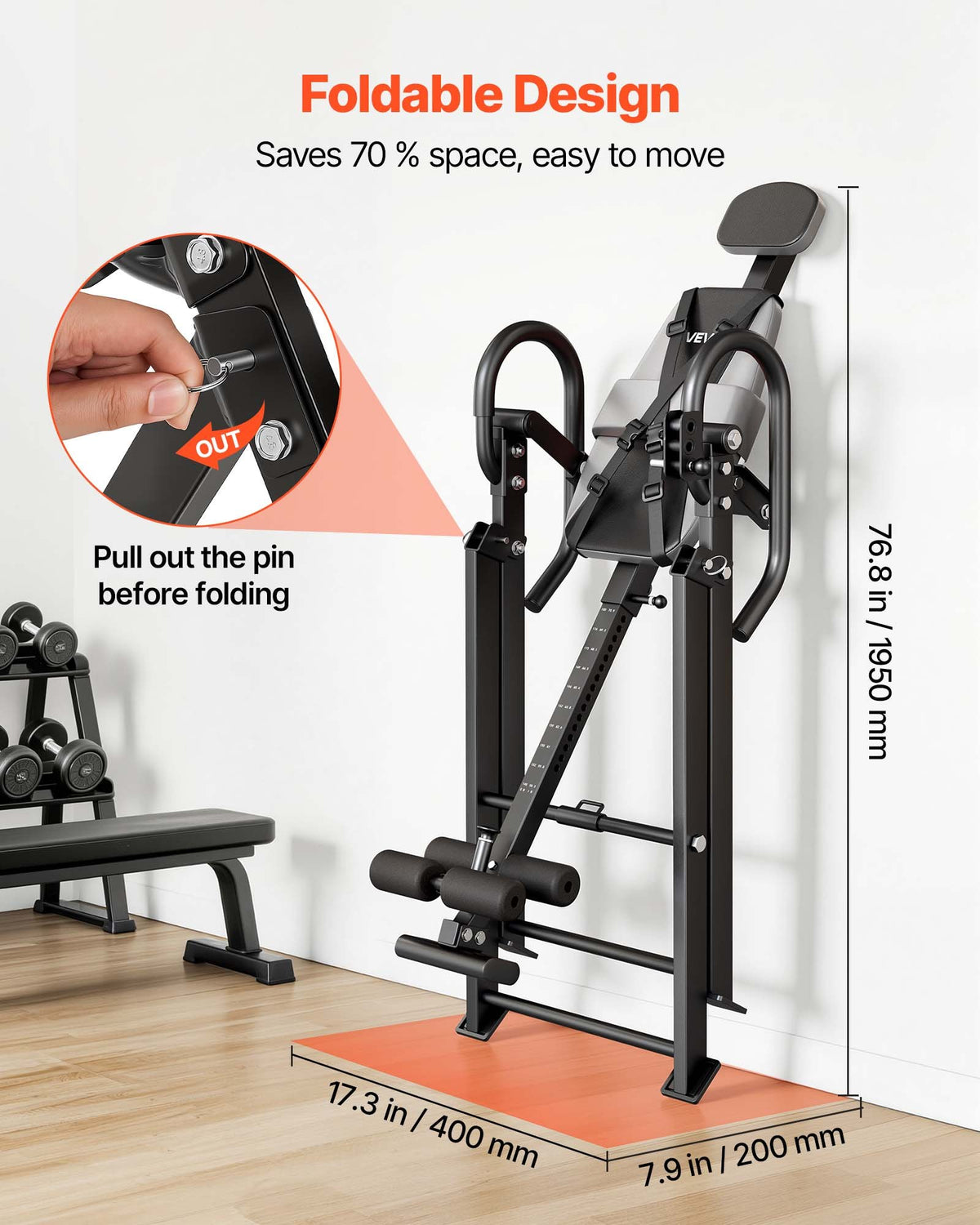 VEVOR Inversion Table, 136 kg Capacity Heavy Duty Back Inverter Stretcher, Inverted Table with Stable Structure, Dual-Roller Locking, Decompression Tables for Shoulders, Neck, Back, Knees