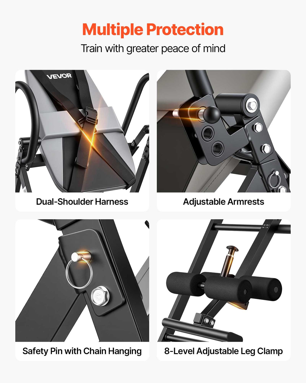VEVOR Inversion Table, 136 kg Capacity Heavy Duty Back Inverter Stretcher, Inverted Table with Stable Structure, Dual-Roller Locking, Decompression Tables for Shoulders, Neck, Back, Knees