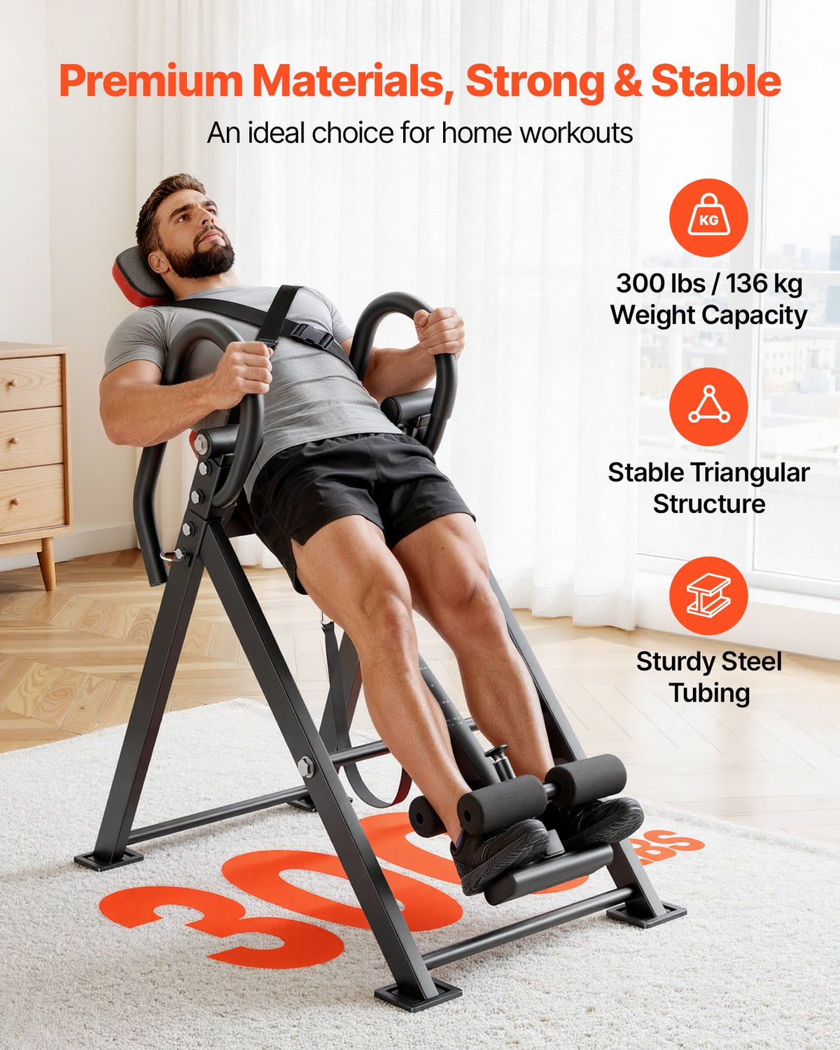 VEVOR Inversion Table, 136 kg Capacity Heavy Duty Inverted Table, Back Inverter Stretcher with Dual-Roller Locking, Decompression Tables for Shoulders, Neck, Back, Multi-Angle Adjustable Tether Strap