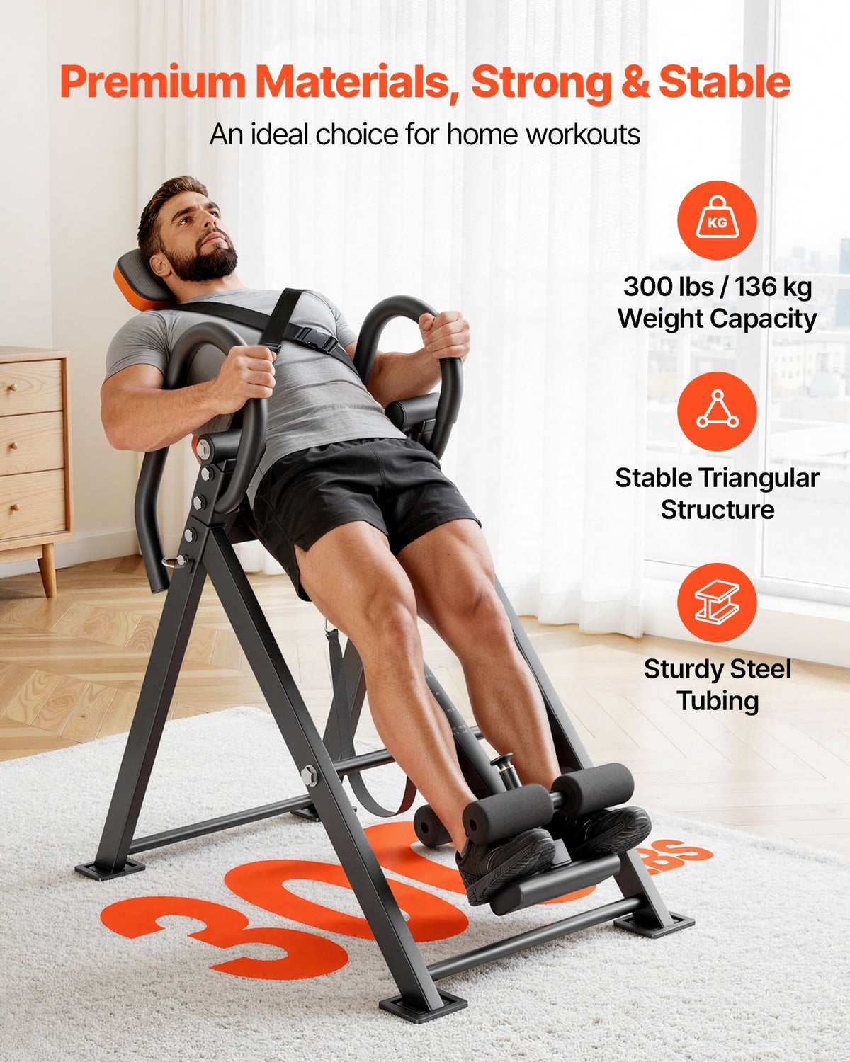 VEVOR Inversion Table, 136 kg Capacity Heavy Duty Back Inverter Stretcher, Inverted Table with Dual-Roller Locking, Decompression Tables for Shoulders, Neck, Back, Multi-Angle Adjustable Tether Strap