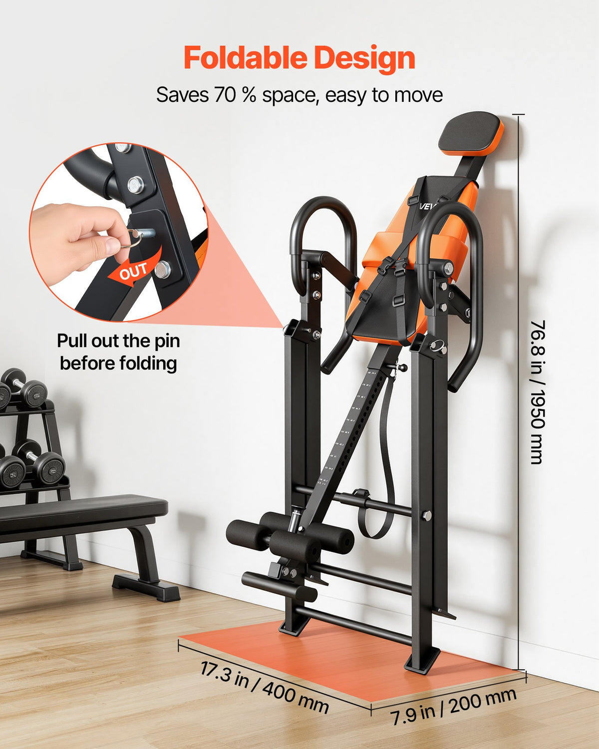 VEVOR Inversion Table, 136 kg Capacity Heavy Duty Back Inverter Stretcher, Inverted Table with Dual-Roller Locking, Decompression Tables for Shoulders, Neck, Back, Multi-Angle Adjustable Tether Strap