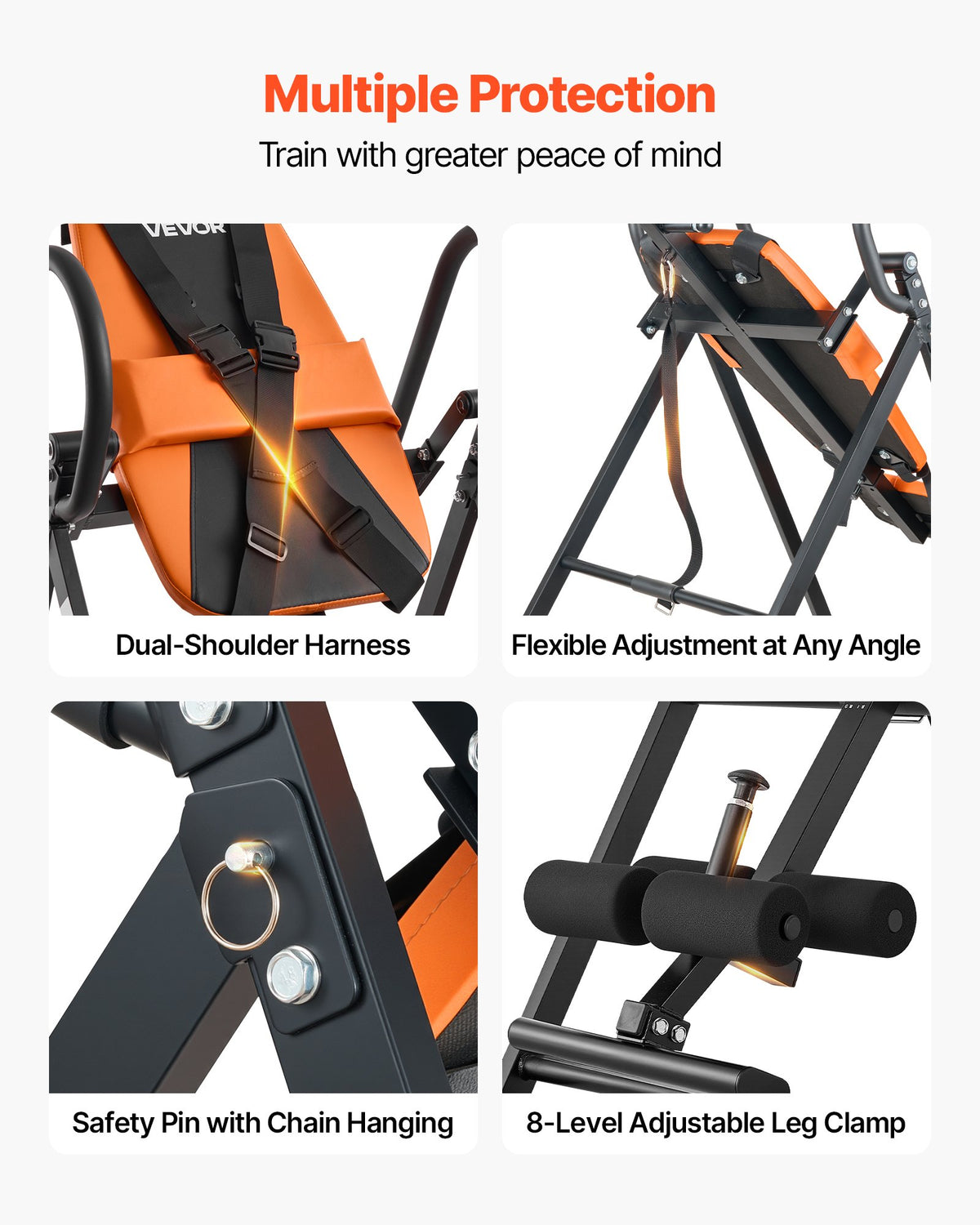 VEVOR Inversion Table, 136 kg Capacity Heavy Duty Back Inverter Stretcher, Inverted Table with Dual-Roller Locking, Decompression Tables for Shoulders, Neck, Back, Multi-Angle Adjustable Tether Strap