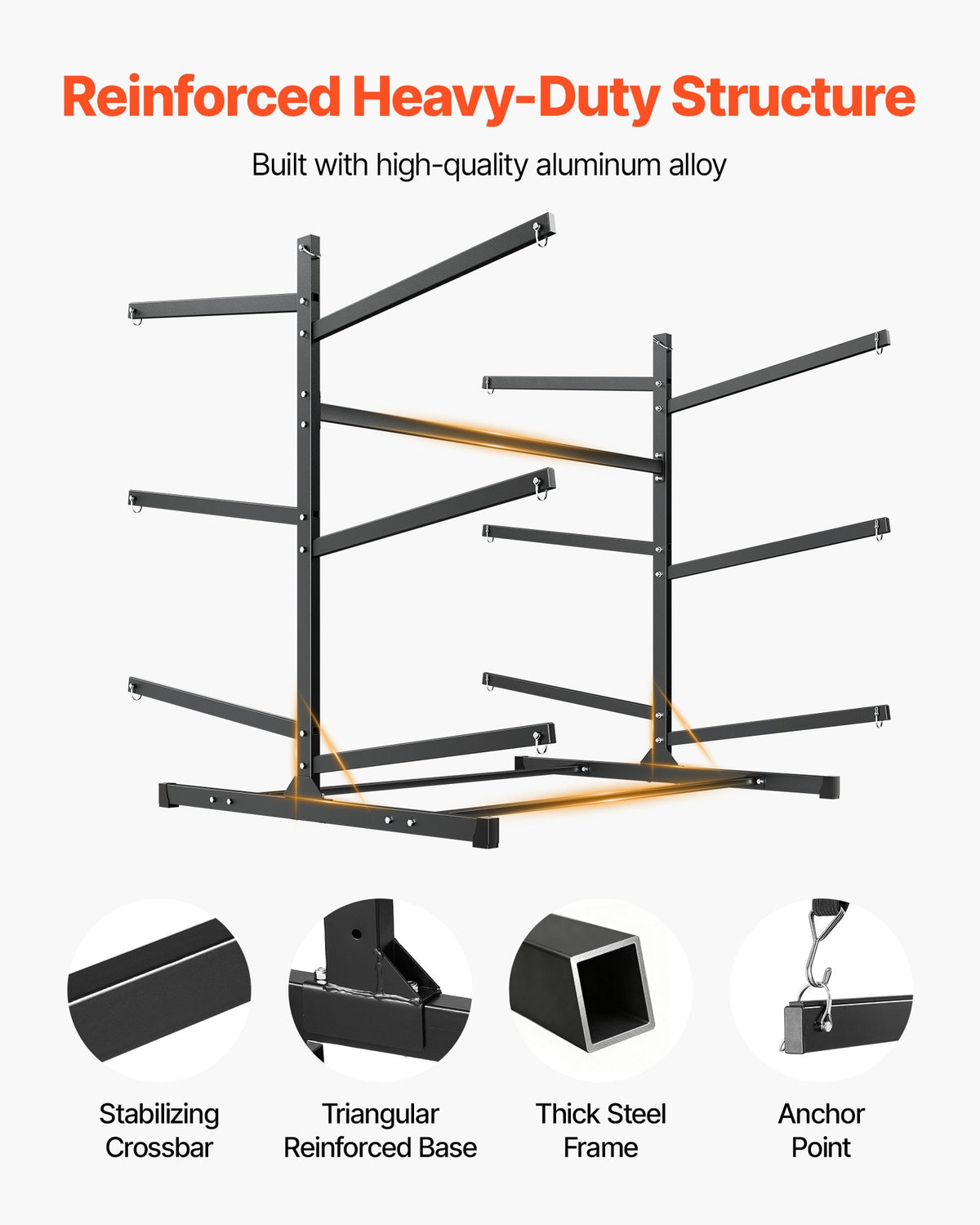 VEVOR Kayak Storage Rack for 6 Kayaks, Holds 180 kg, Heavy Duty Freestanding Stand for Indoor Outdoor Garage Shed Dock, Storage Rack Stand Holder for Canoe, Small Boat, SUP, Surfboard & Paddleboard