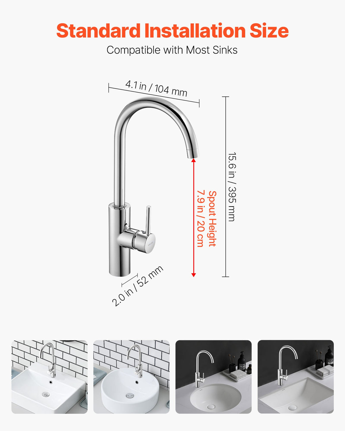 VEVOR Touchless Kitchen Bar Sink Faucet, Single Handle Automatic Motion Sensor Bathroom Faucet, Hands-Free Adjustable Cold Hot Water Mixer Flexible Swivel for 9.5 mm Pipe,Chrome Plated Silver