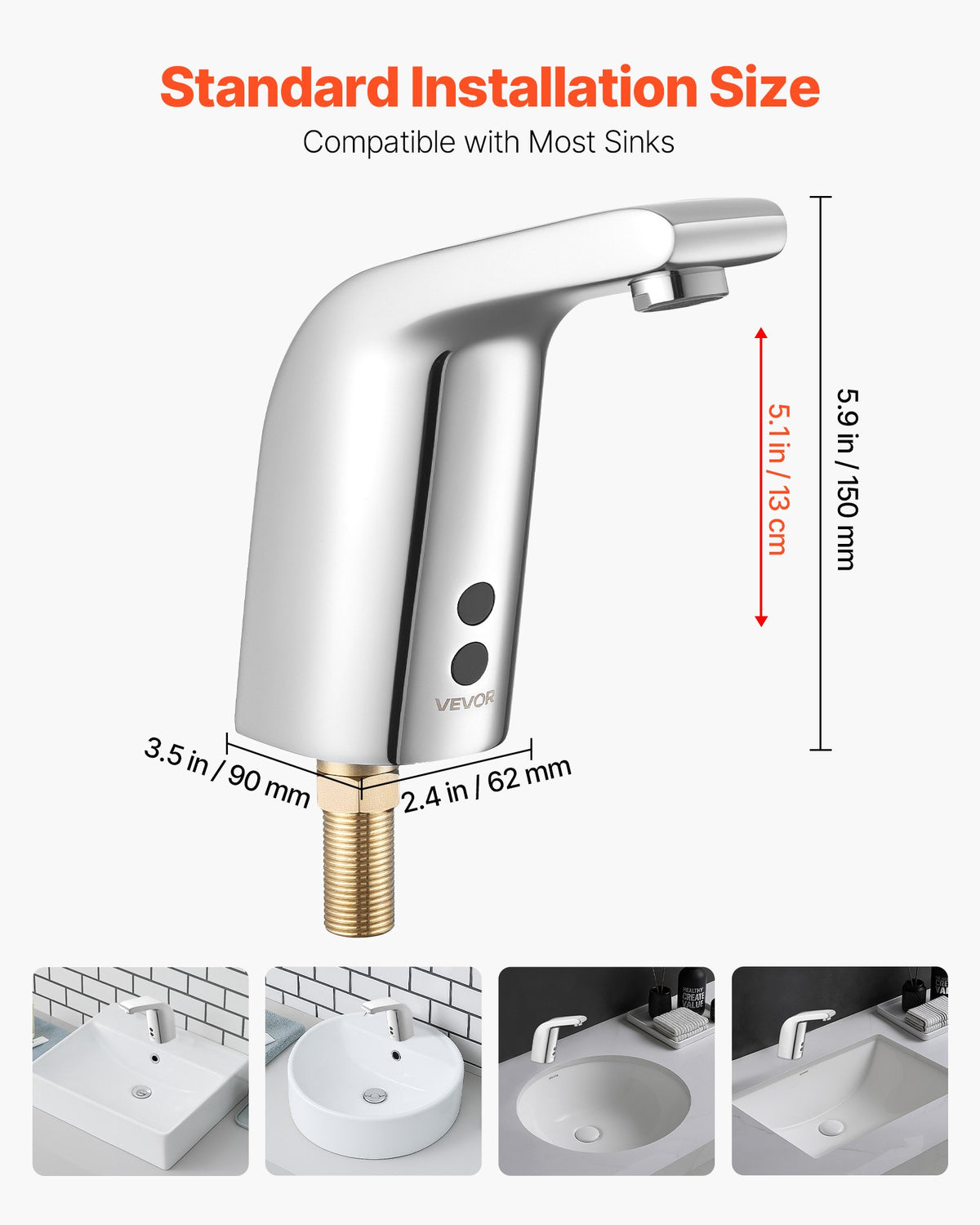 VEVOR Touchless Bathroom Sink Faucet, Automatic Motion Sensor Restroom Toilet Faucet Cold Water with Single Hole, Battery Operated for 9.5 mm Pipe Commercial Lavatory,Chrome Plated Silver