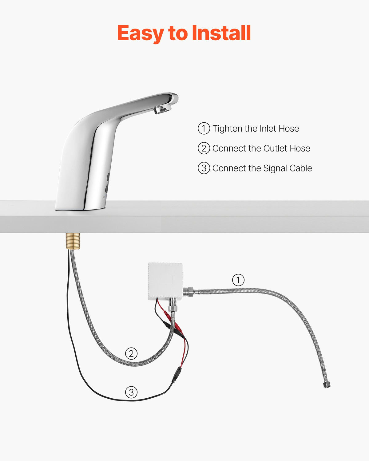 VEVOR Touchless Bathroom Sink Faucet, Automatic Motion Sensor Restroom Toilet Faucet Cold Water with Single Hole, Battery Operated for 9.5 mm Pipe Commercial Lavatory,Chrome Plated Silver
