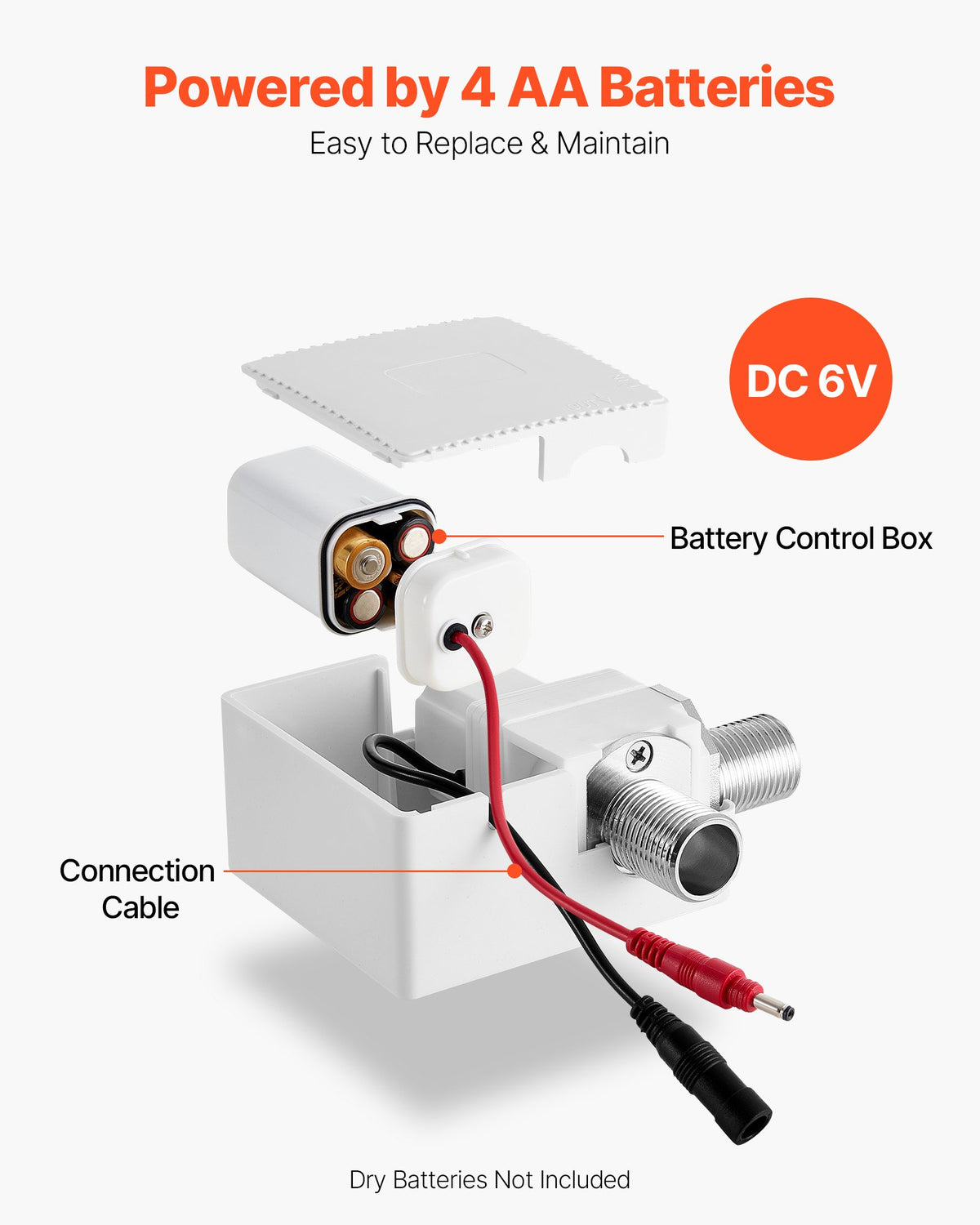 VEVOR Touchless Bathroom Sink Faucet, Automatic Motion Sensor Restroom Toilet Faucet Cold Water with Single Hole, Battery Operated for 9.5 mm Pipe Commercial Lavatory,Chrome Plated Silver