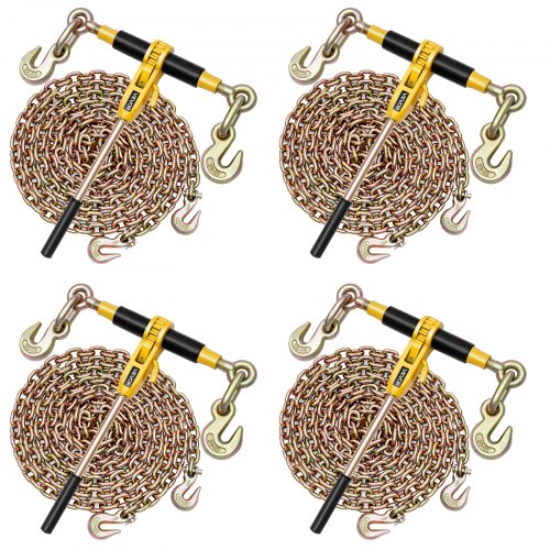 VEVOR Ratchet Chain Binder, 10 mm x 6.1 m G80 Chains, 4173 kg Working Load of Ratchet Load Binder, Chains and Binders Set, Tie Down Hauling Chain Binders for Hauling, Towing, Logging, Lifting