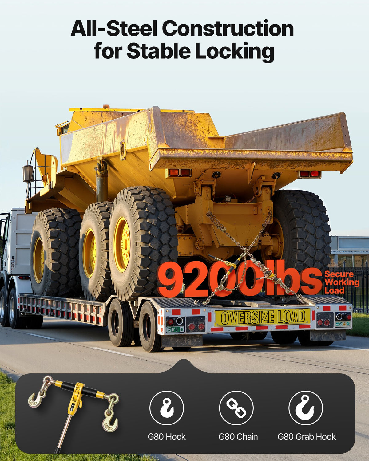 VEVOR Ratchet Chain Binder, 10 mm x 6.1 m G80 Chains, 4173 kg Working Load of Ratchet Load Binder, Chains and Binders Set, Tie Down Hauling Chain Binders for Hauling, Towing, Logging, Lifting
