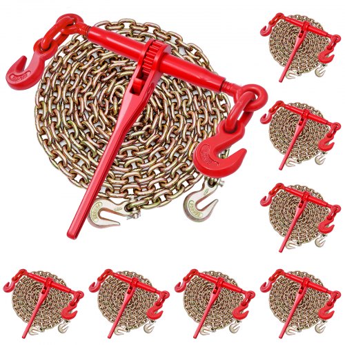 VEVOR Ratchet Chain Binder, 10 mm x 3 m G80 Chains, 4173 kg Working Load of Ratchet Load Binder, Chains and Binders Set, Tie Down Hauling Chain Binders for Hauling, Towing, Logging, Lifting
