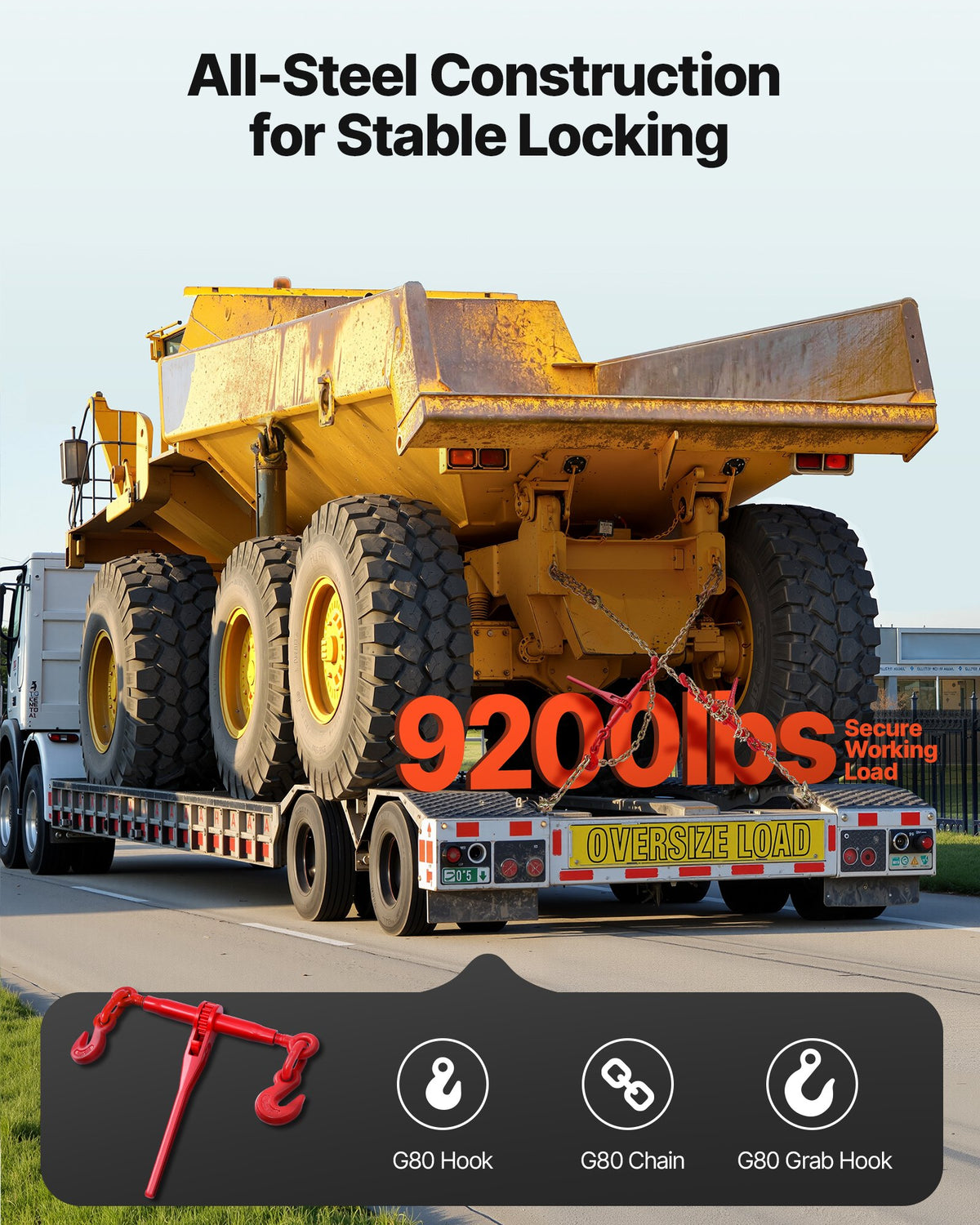 VEVOR Ratchet Chain Binder, 10 mm x 3 m G80 Chains, 4173 kg Working Load of Ratchet Load Binder, Chains and Binders Set, Tie Down Hauling Chain Binders for Hauling, Towing, Logging, Lifting