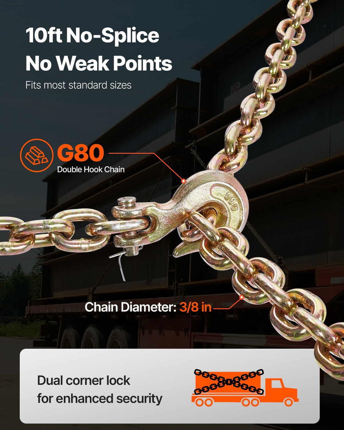 VEVOR Ratchet Chain Binder, 10 mm x 3 m G80 Chains, 4173 kg Working Load of Ratchet Load Binder, Chains and Binders Set, Tie Down Hauling Chain Binders for Hauling, Towing, Logging, Lifting