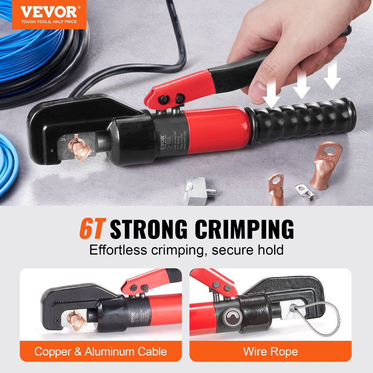 VEVOR Hydraulic Crimping Tool with 9 Sets of  Dies AWG12-2/0 Copper And Aluminum Terminal Battery Lug Crimper