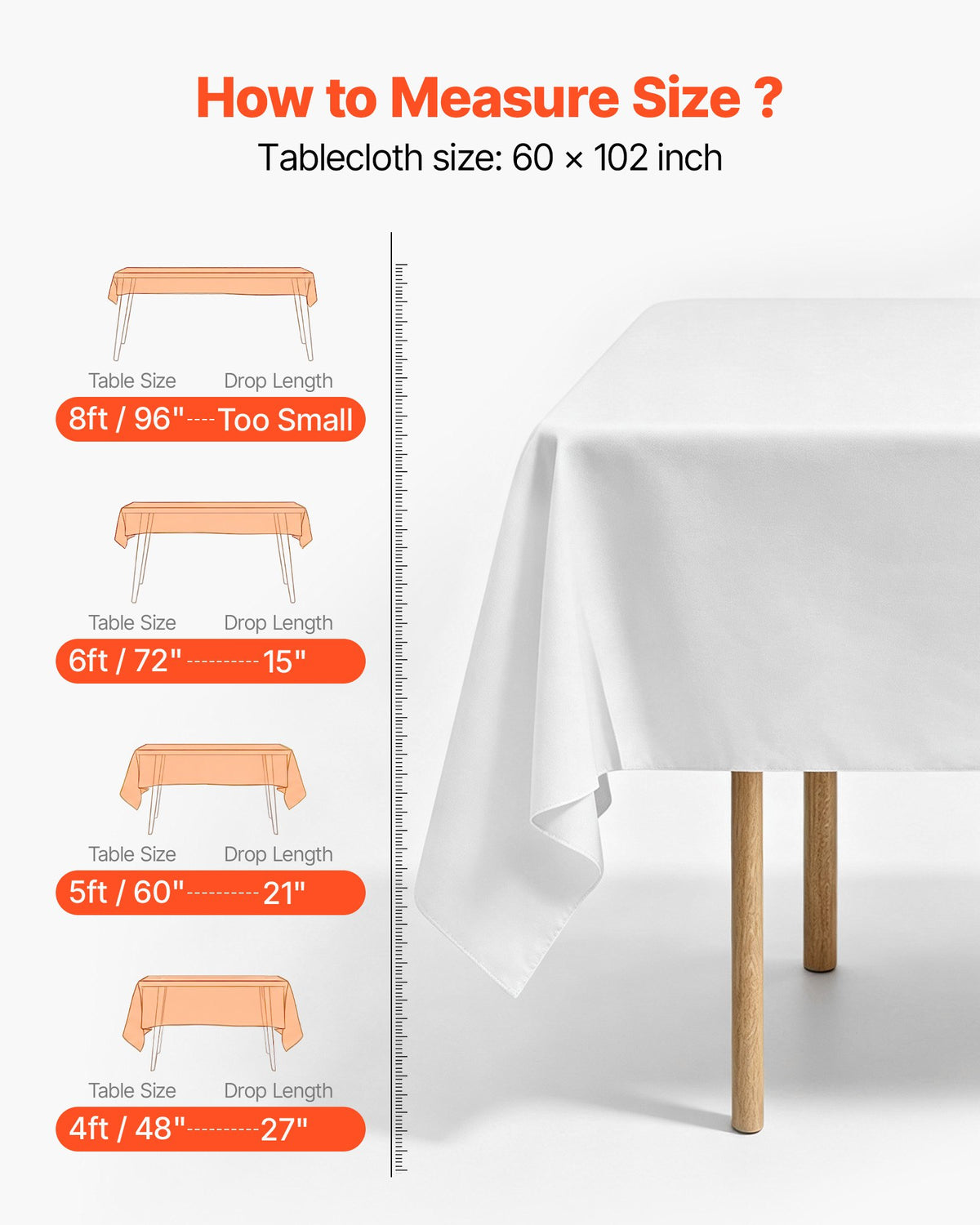 VEVOR White Tablecloths for Rectangle Tables