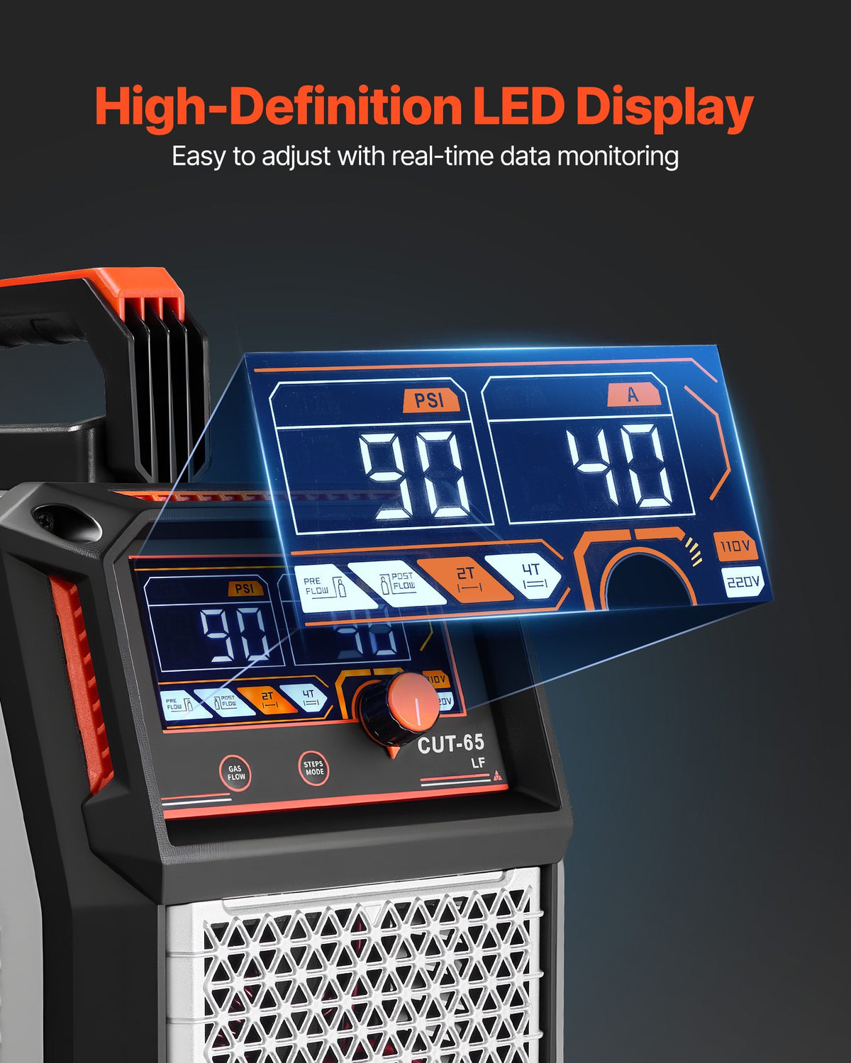 VEVOR Plasma Cutter, 65A Non-Touch Pilot Arc Plasma Cutting Machine Non-High Frequency - with 2T/4T Function & Adjustable PT Time, Digital Display IGBT Inverter for Home Repairs, Workshops