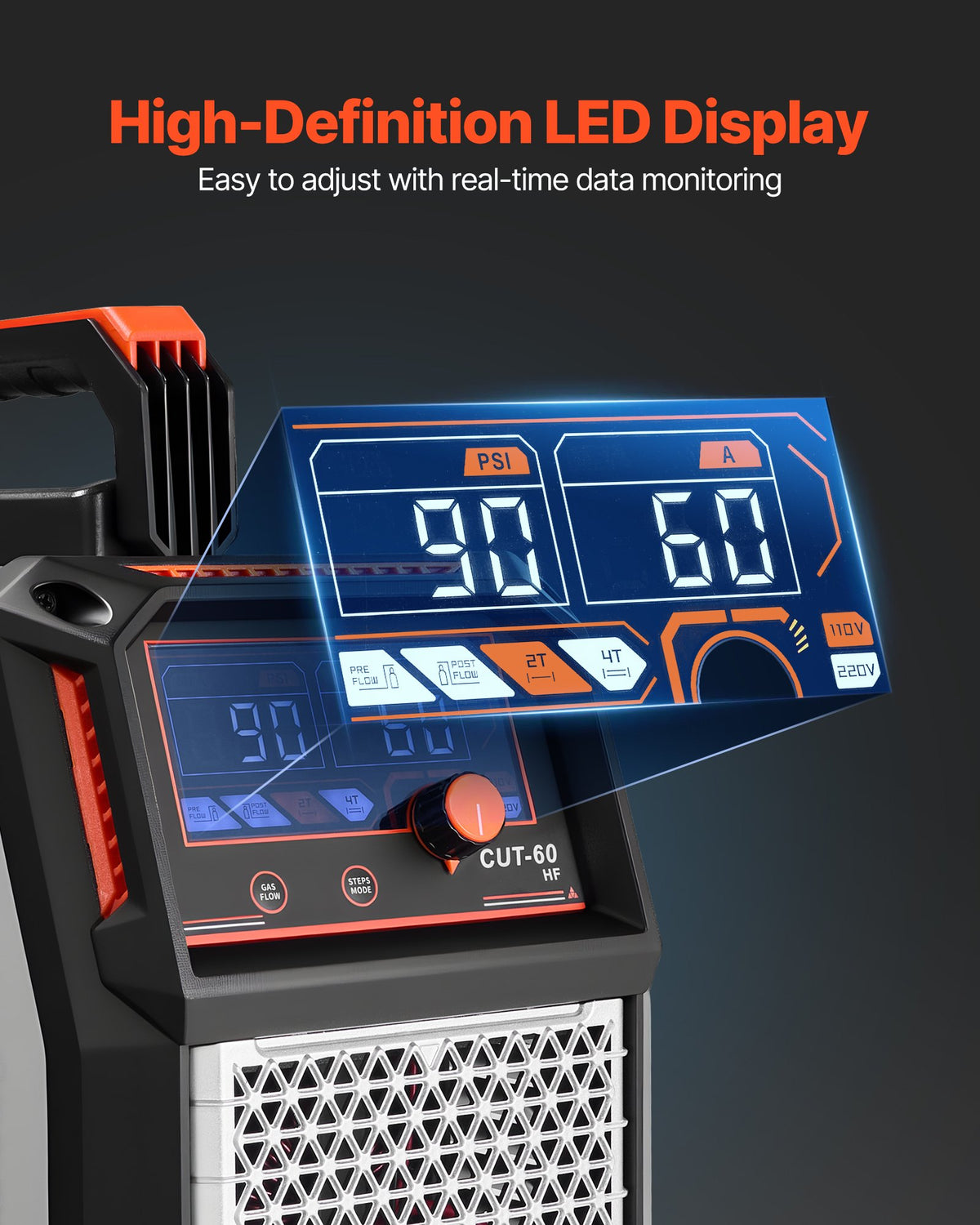 VEVOR Plasma Cutter, 60A Plasma Cutting Machine, Digital Display IGBT Inverter Cutter Machine with 2T/4T Function & Adjustable PA/PT Time for Industrial Use (400V 3-Phase Power Supply)