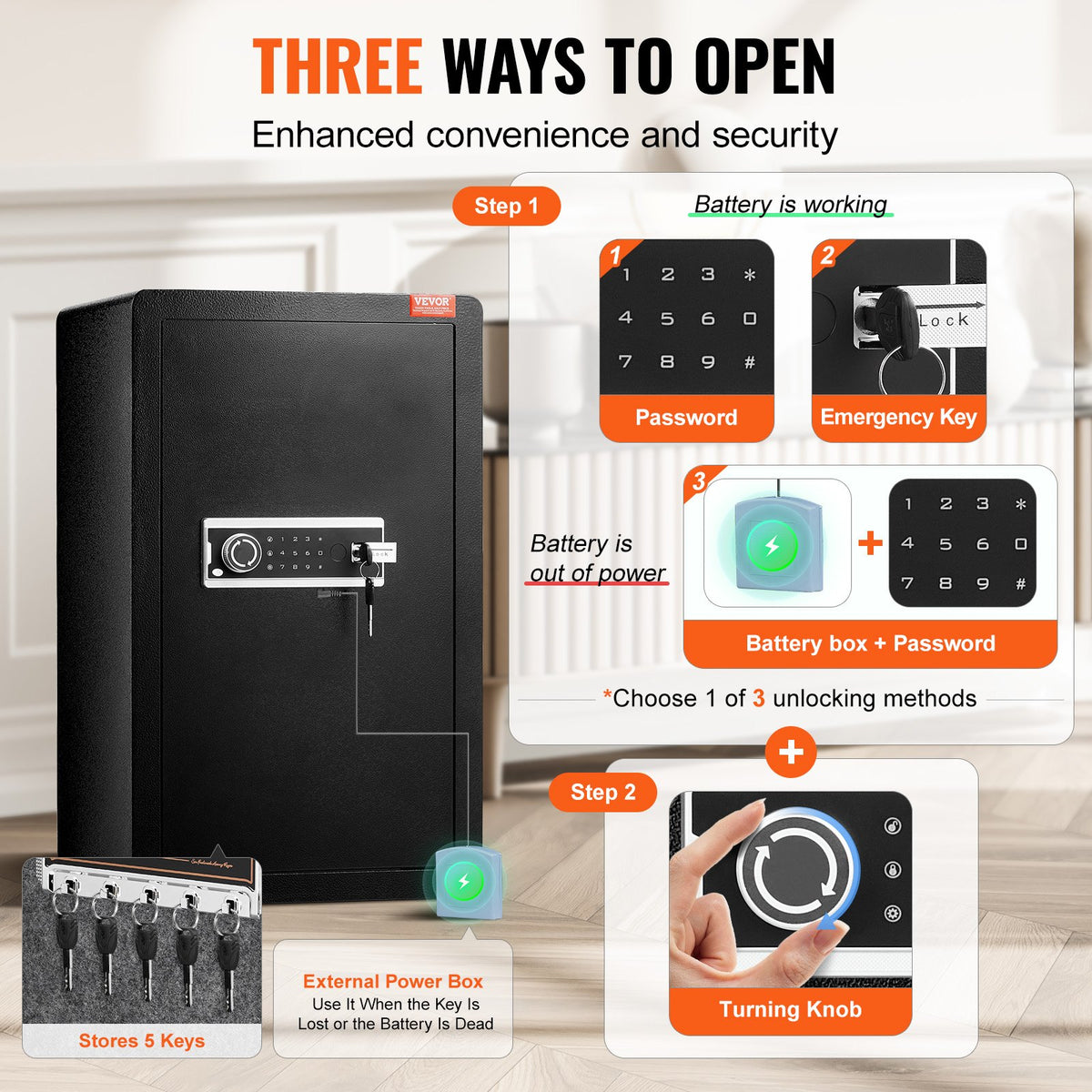 VEVOR Single Door 4.0 cu.ft Safe Box with Key Lock & Password