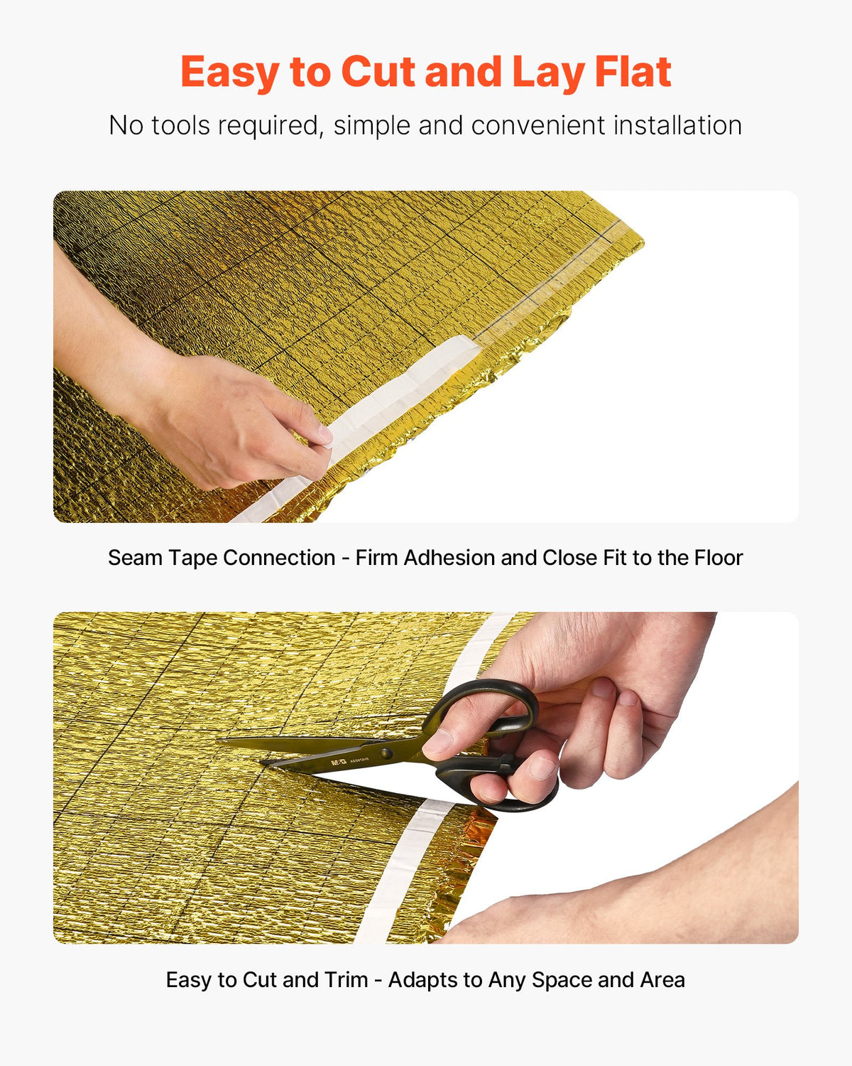 VEVOR Floor Underlayment 18.6 m²/Roll, 3 mm Thick Flooring Padding with Tape & Vapor Barrier, Heavy Duty EPE Foam with Gold PE, Soundproofing and Noise Reduction, Ideal for Laminate Wood Floors
