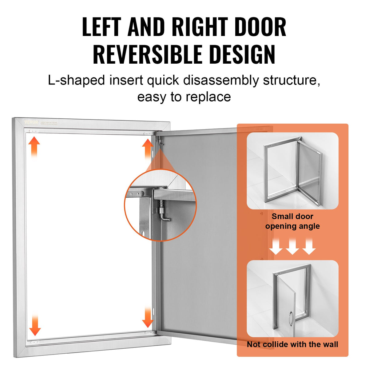 VEVOR BBQ Access Door, 508x686 mm Single Outdoor Kitchen Door, Stainless Steel Flush Mount Door, Wall Vertical Door with Handle, for BBQ Island, Grilling Station, Outside Cabinet