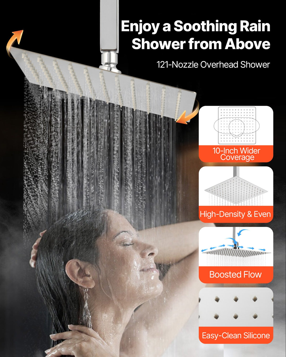 VEVOR Shower Faucet Set, 254 mm Ceiling Mount Rainfall Shower System with 6 Body Jets and 2 in 1 Handheld Spray, Rotatable 3-Function Rain Head System Set, Complete Brass Valve and Trim Kit, Chrome