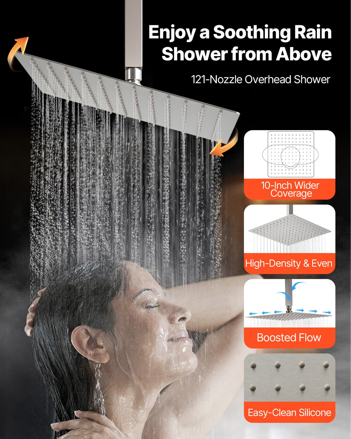 VEVOR Shower Faucet Set, 254 mm Ceiling Mount Rainfall Shower System with 152 mm Wall Mount Head and 2 in 1 Handheld Spray, Rotatable 3-Function Dual Rain Head Brass Valve & Trim Kit, Brushed Nickel