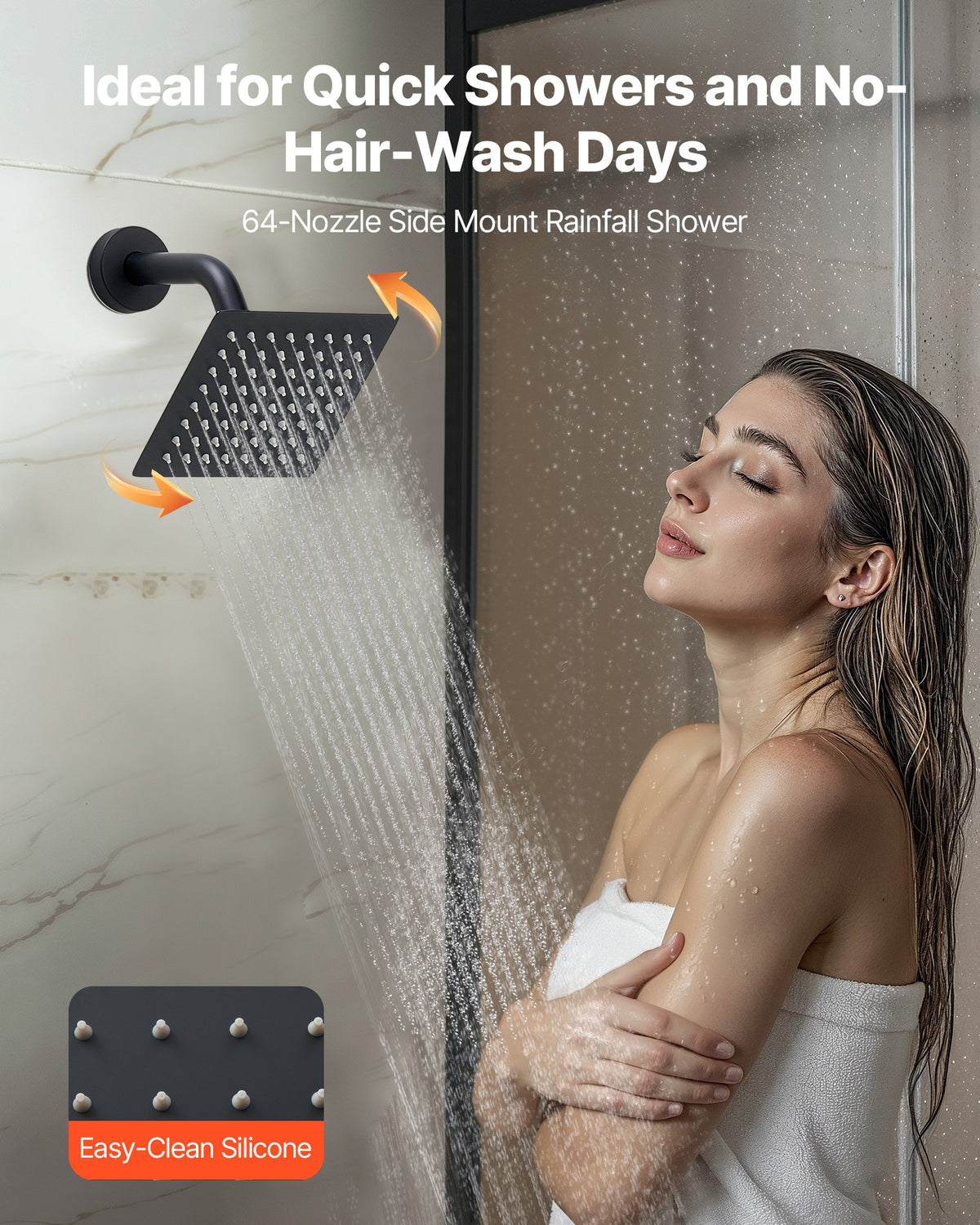 VEVOR Shower Faucet Set, 254 mm Ceiling Mount Rainfall Shower System with 152 mm Wall Mount Head and 2 in 1 Handheld Spray, Rotatable 3-Function Dual Rain Head Brass Valve and Trim Kit, Matte Black