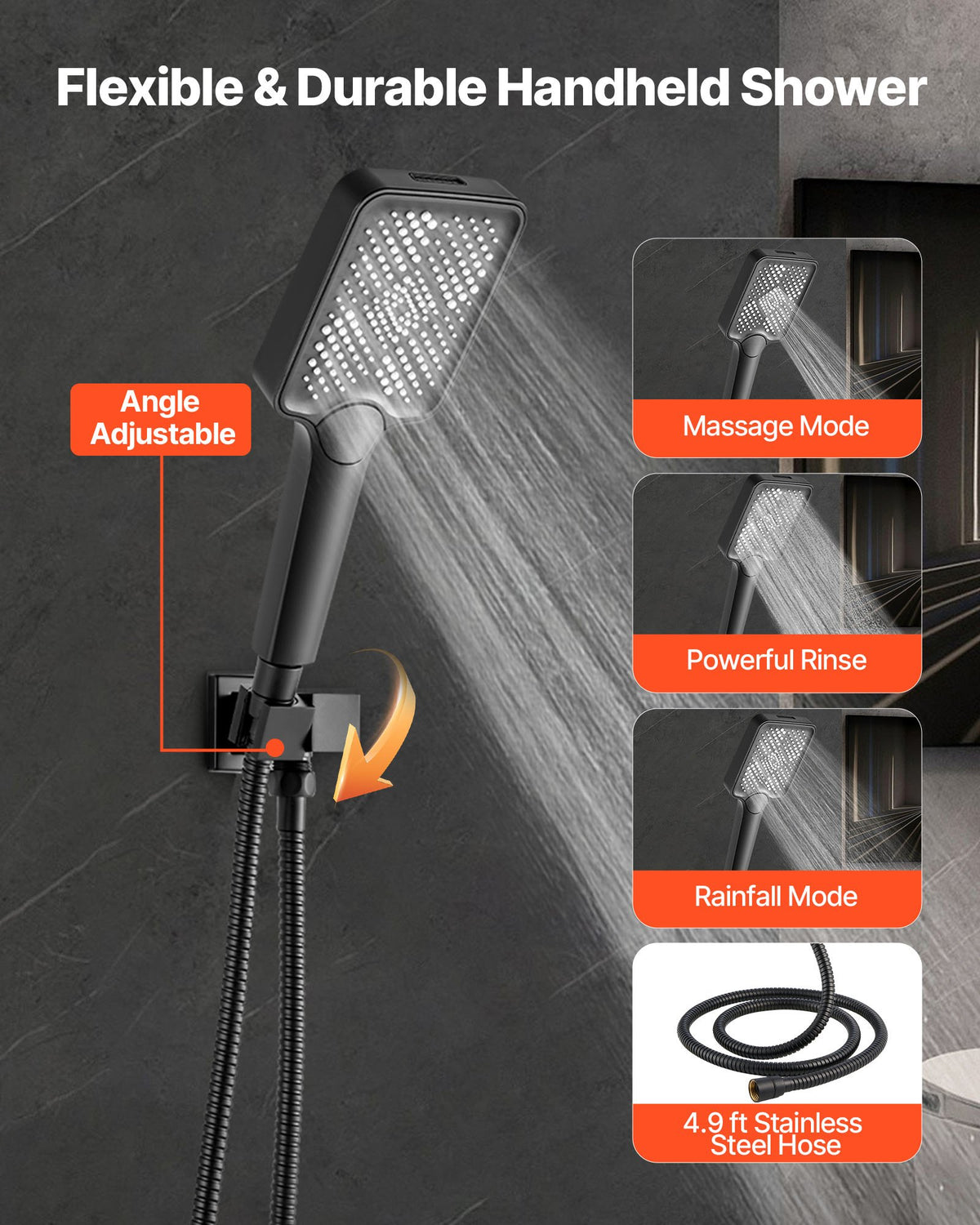 VEVOR Shower Faucet Set, 305 mm Ceiling Mount Rainfall Shower System with 152 mm Wall Mount Head and 4 in 1 Handheld Spray, Rotatable 3-Function Dual Rain Head Brass Valve and Trim Kit, Matte Black