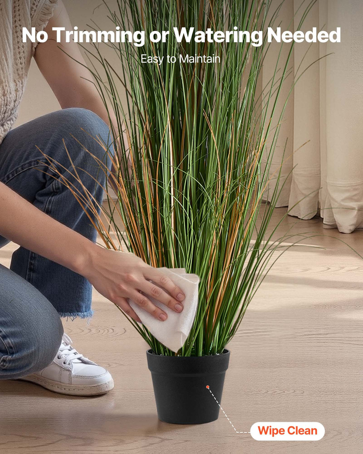 VEVOR Artificial Grass Plant, 2 Pack 1194mm Reed Flower Grass in Pot, Premium PVC Faux Fake Greenery Shrubs Plant for Indoor Outdoor House Home Garden Office Room Décor, Housewarming, Green