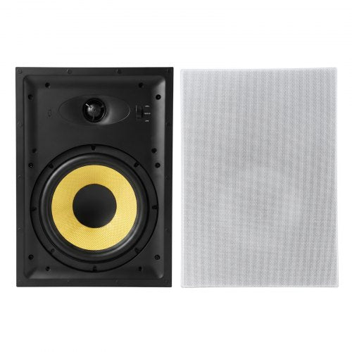 VEVOR In-Wall Speakers, 203.2mm, In Wall Speaker System with Paintable Grille, Hi-Fi Sound, 200W Peak, 2-Way Rectangular Speakers, for Damp Humid Indoor Placement, Bath, Kitchen, Covered Porch, 1 Pair