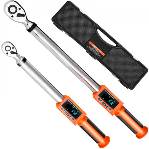 VEVOR Digital Torque Wrench Set, 2 Pieces, 1/2, 3/8 Inch Drive, 72-Tooth, ±2% High Accuracy Electronic Torque Wrench with Preset Value, Buzzer and LED Notification, for Automotive Motorcycle