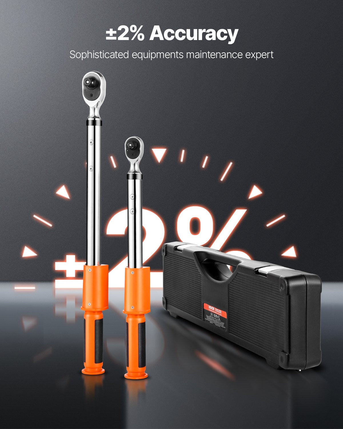 VEVOR Digital Torque Wrench Set, 2 Pieces, 1/2, 3/8 Inch Drive, 72-Tooth, ±2% High Accuracy Electronic Torque Wrench with Preset Value, Buzzer and LED Notification, for Automotive Motorcycle