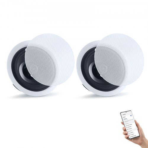 VEVOR Bluetooth Ceiling Speakers, 203.2mm, In Ceiling & In-Wall Speaker System with Amplifier, 2-Way Flush Mount Speakers, for Damp Humid Placement, Home Theater, Living Room, or Covered Patio, 1 Pair