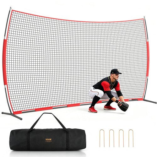 VEVOR Barricade Backstop Net, 20x10 ft Ball Sports Barrier Netting, Portable Practice Equipment with Carry Bag, Protection Screen for Baseball Softball Lacrosse Soccer Hockey Training, for Backyard