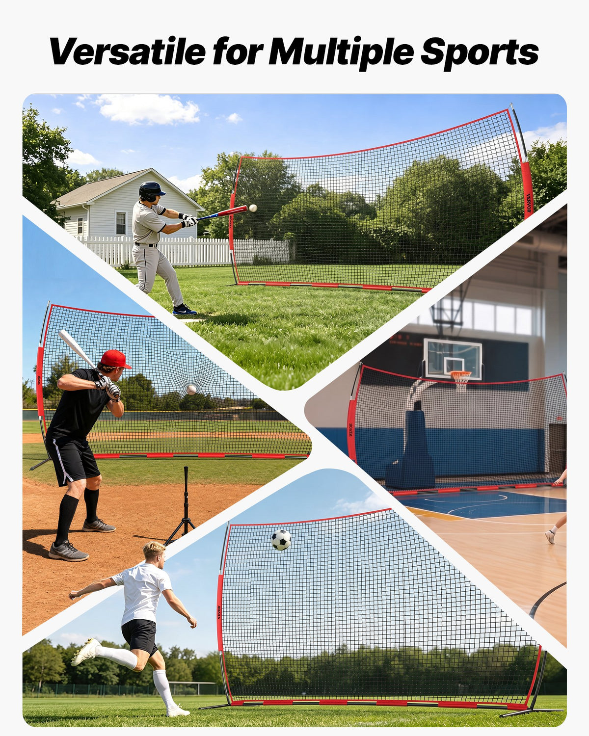 VEVOR Barricade Backstop Net, 20x10 ft Ball Sports Barrier Netting, Portable Practice Equipment with Carry Bag, Protection Screen for Baseball Softball Lacrosse Soccer Hockey Training, for Backyard