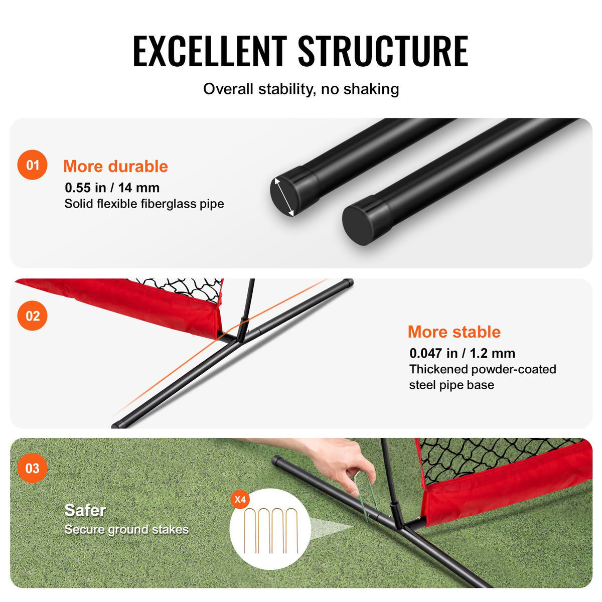 VEVOR Barricade Backstop Net, 7x7 ft Ball Sports Barrier Netting, Portable Practice Equipment with Carry Bag, Protection Screen for Baseball Softball Lacrosse Soccer Hockey Training, for Backyard