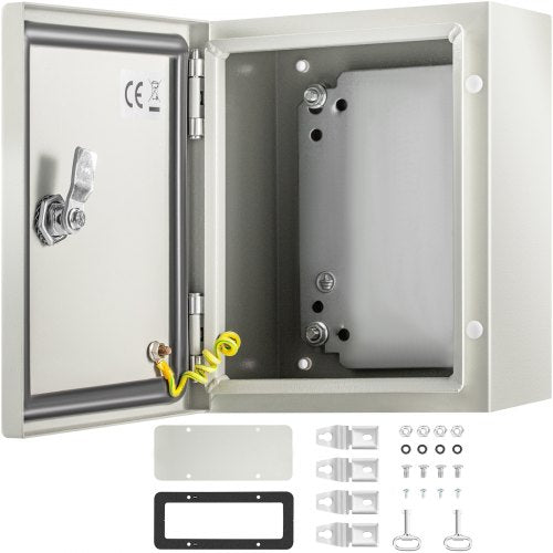 VEVOR NEMA Steel Enclosure, 25x20x15 cm NEMA 4X Steel Electrical Box, IP66 Waterproof & Dustproof, Outdoor/Indoor Electrical Junction Box, with Mounting Plate