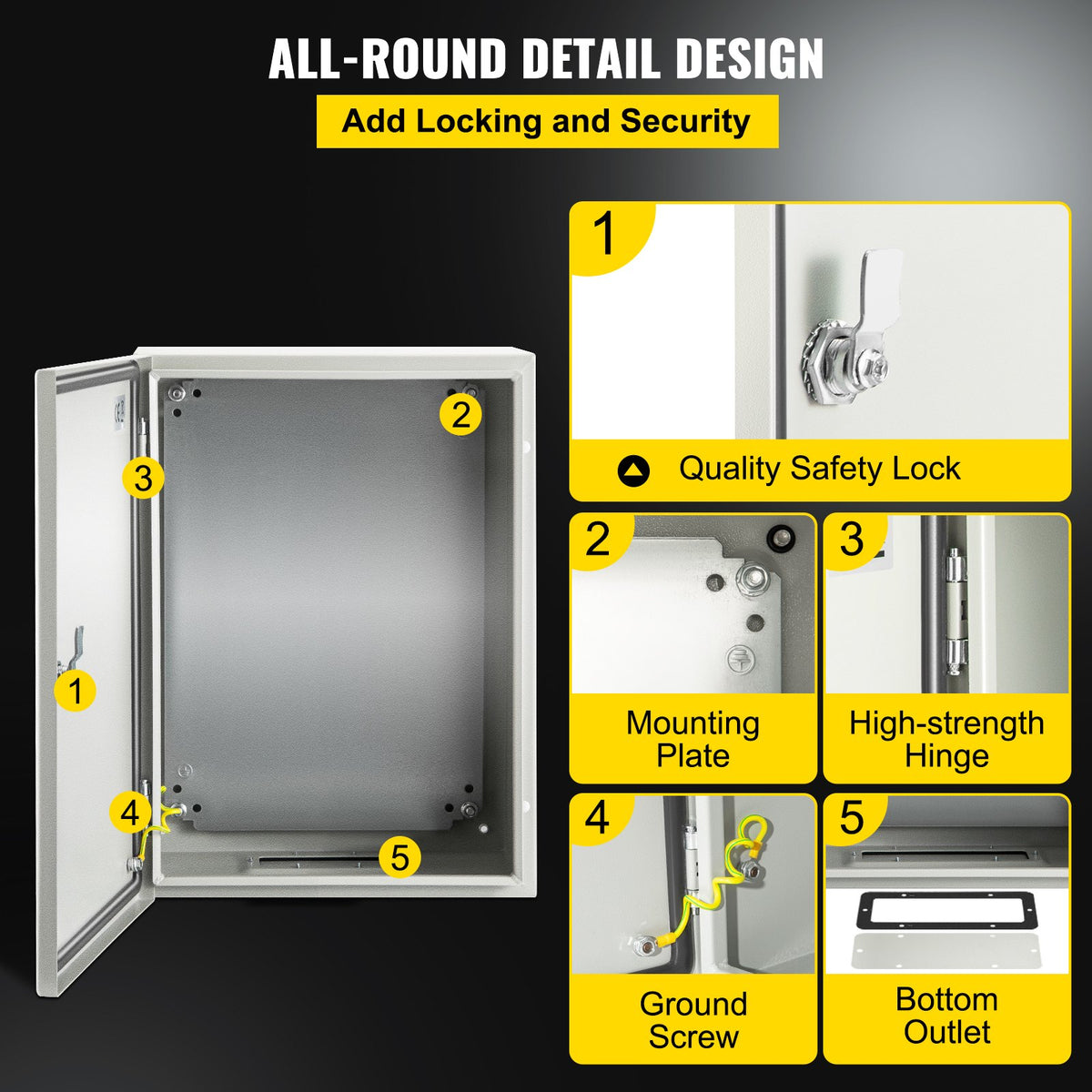 VEVOR NEMA Steel Enclosure, 40x30x20 cm NEMA 4X Steel Electrical Box, IP66 Waterproof & Dustproof, Outdoor/Indoor Electrical Junction Box, with Mounting Plate