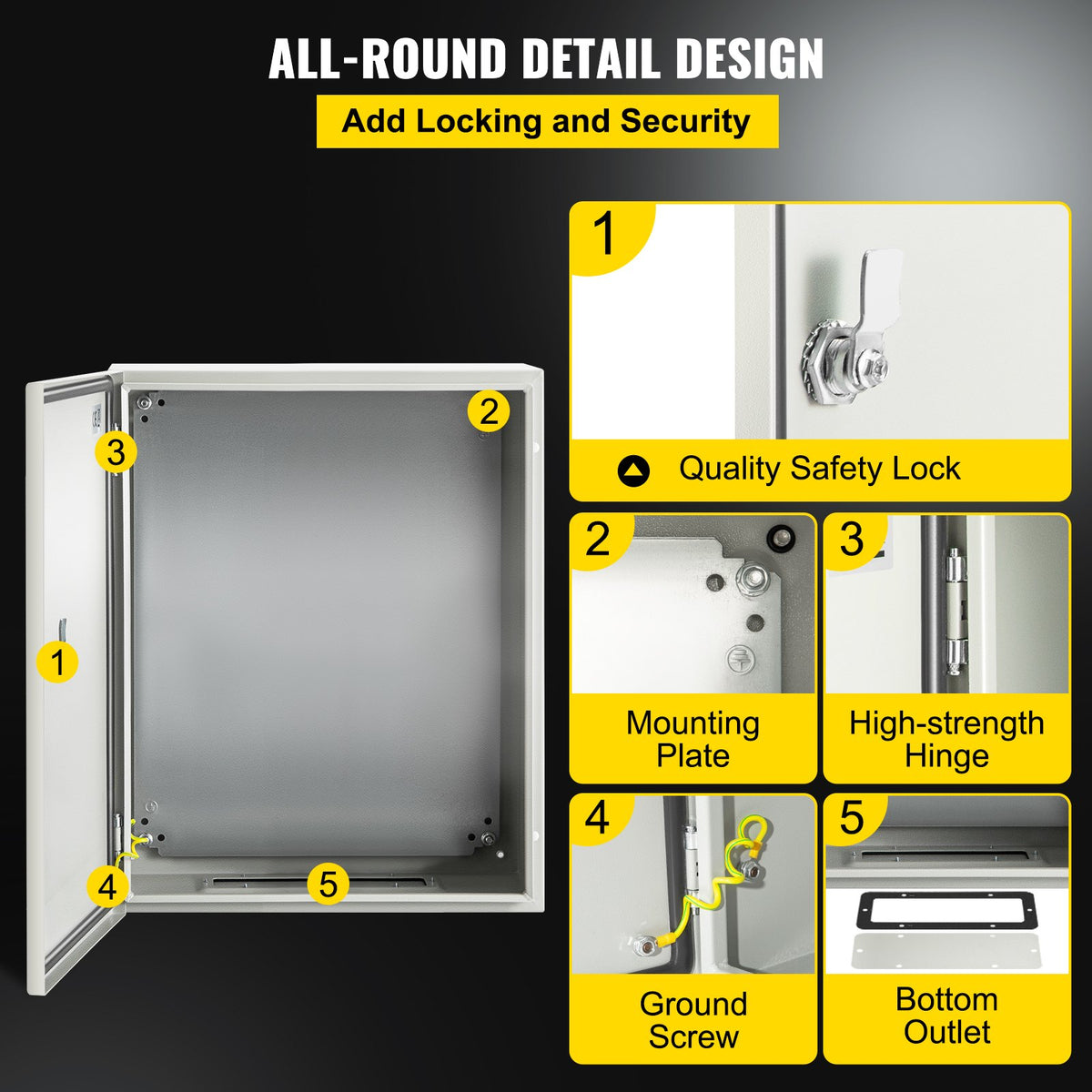 VEVOR NEMA Steel Enclosure, 50x40x15 cm NEMA 4X Steel Electrical Box, IP66 Waterproof & Dustproof, Outdoor/Indoor Electrical Junction Box, with Mounting Plate