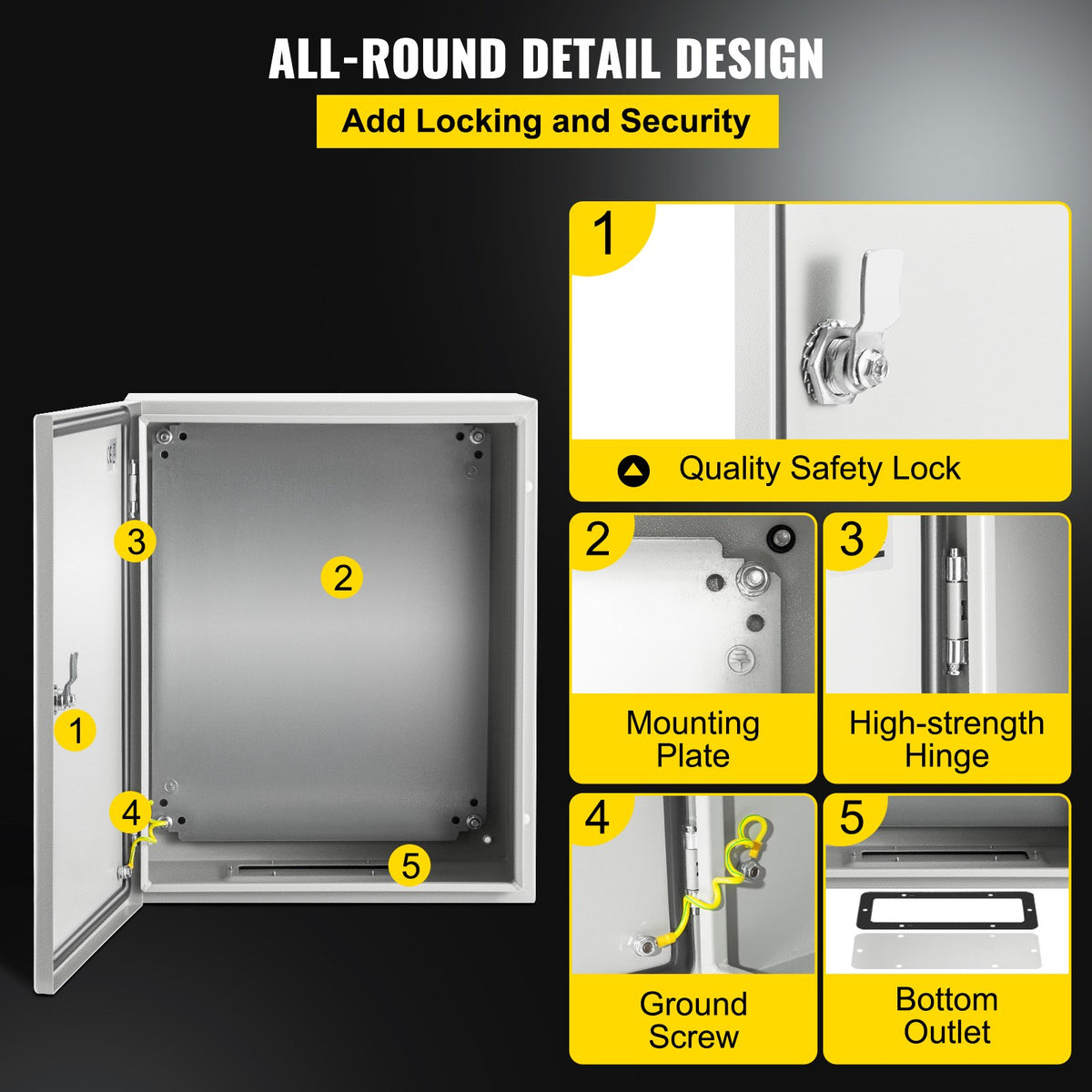 VEVOR NEMA Steel Enclosure, 50x40x25 cm NEMA 4X Steel Electrical Box, IP66 Waterproof & Dustproof, Outdoor/Indoor Electrical Junction Box, with Mounting Plate