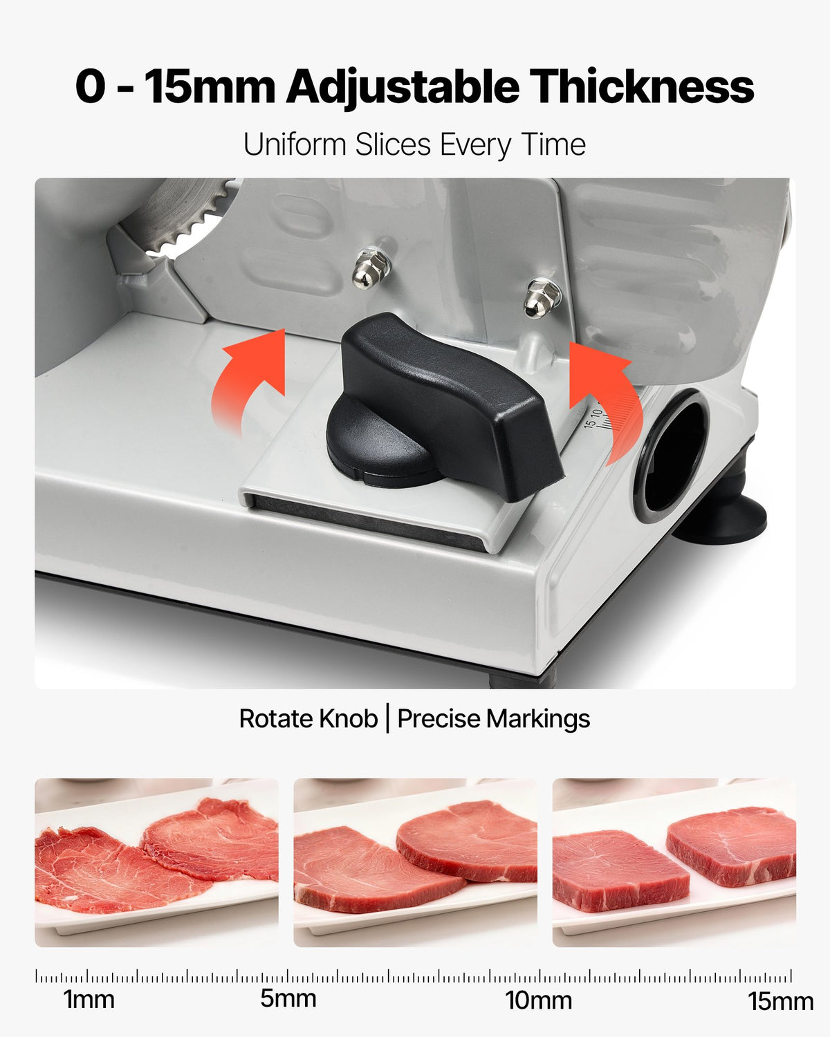 VEVOR Meat Slicer, 150W Electric Deli Slicer Machine with 170 mm Sharp Blade, Home Meat-Slicer with 65-90 RPM Slicing Speed, 0-15 mm Adjustable Thickness, for Frozen Meat, Ham, Baguett & Prime Steak