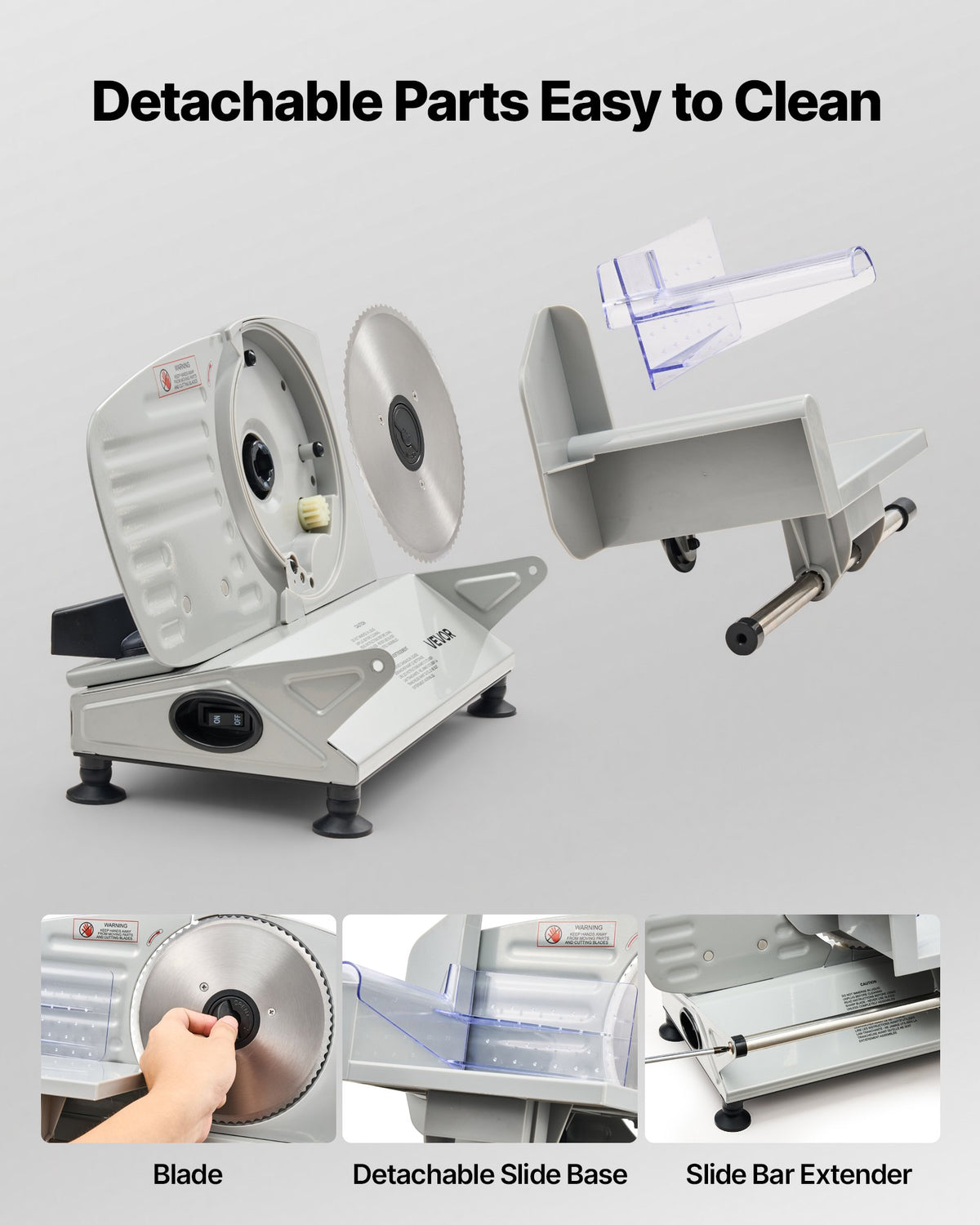 VEVOR Meat Slicer, 150W Electric Deli Slicer Machine with 170 mm Sharp Blade, Home Meat-Slicer with 65-90 RPM Slicing Speed, 0-15 mm Adjustable Thickness, for Frozen Meat, Ham, Baguett & Prime Steak